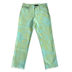 Sanctuary Blue Green Floral Cropped Straight Leg Frayed Hem Denim Jeans Size 4